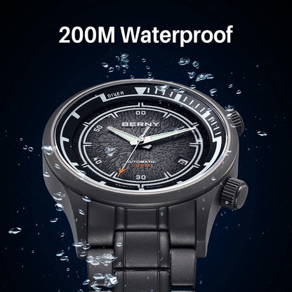 BERNY Automatic Diving Watches for Men Full Titanium Lightweight Super Luminous Mechanical Men's Diver Watch 20ATM Sapphire