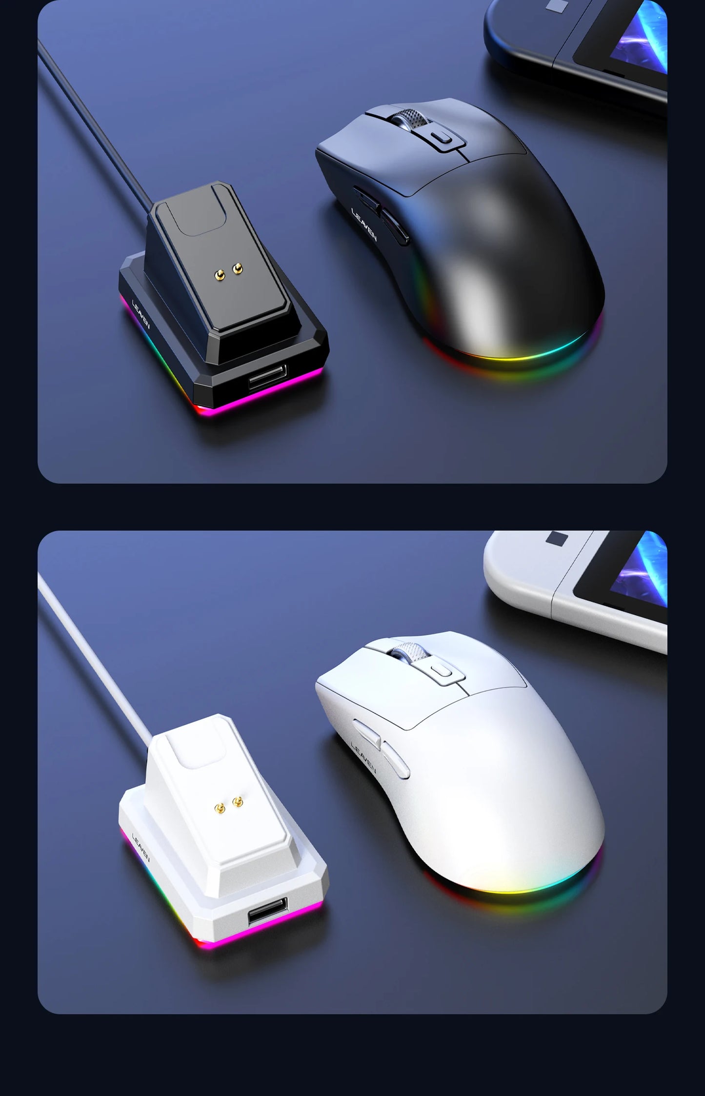 Dual-Mode Wireless Mouse with Magnetic Charging Dock, RGB Backlit Bluetooth & 2.4G Wireless Mouse, Rechargeable Ergonomic Mouse with Adjustable 1600 DPI