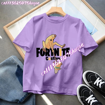 Camisetas Fortnite para niños con estampado de anime y personajes, tops de dibujos animados Fortress Night, ropa de verano para niñas, manga corta, camisetas tipo pulóver