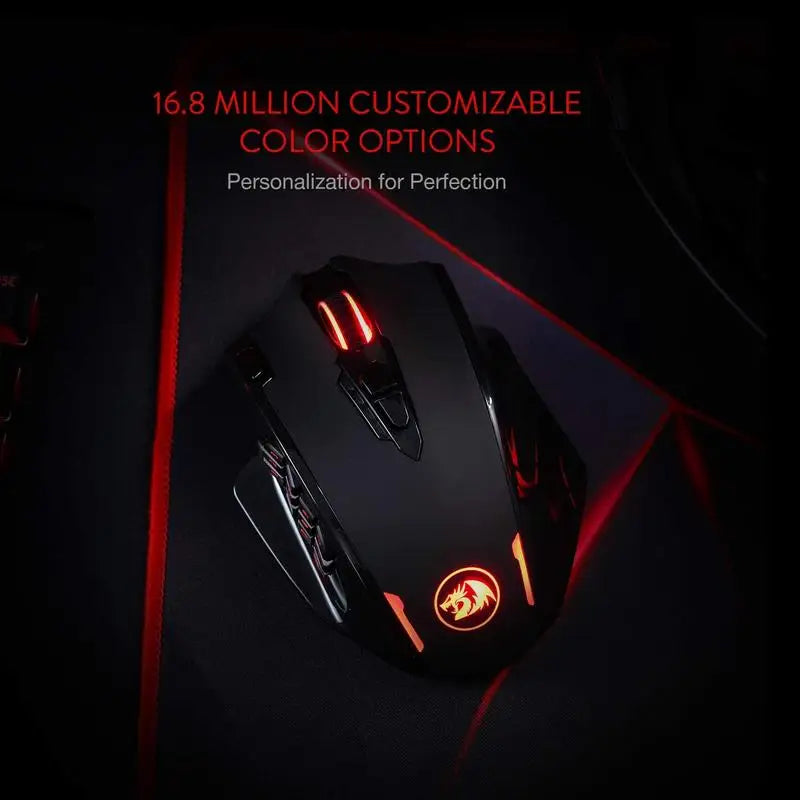 Ratón gaming Redragon M913, 16000 DPI, con cable e inalámbrico 2.4Ghz, óptico RGB, 16 botones programables, negro/blanco
