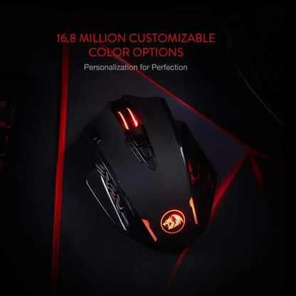 Ratón gaming Redragon M913, 16000 DPI, con cable e inalámbrico 2.4Ghz, óptico RGB, 16 botones programables, negro/blanco