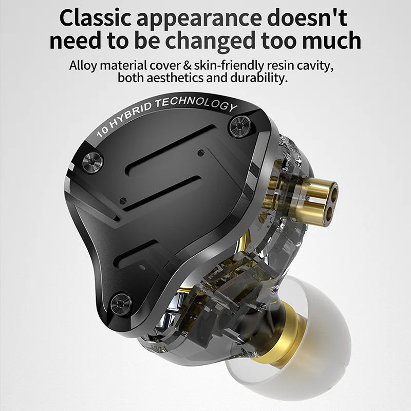 Auriculares intrauditivos con cable KZ ZS10 Pro X HiFi con graves de monitorización, cable desmontable y micrófono