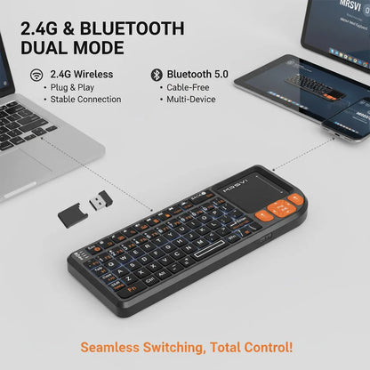 MRSVI Mini Keyboard A8 PLUS, teclado inalámbrico retroiluminado 2.4GHz y Bluetooth5.0 con panel táctil para Android TV Box, Mac, portátil, Windows