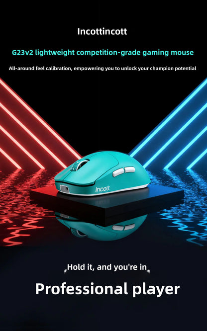 Incott G23 V2 E-sports Mouse 47g Lightweight PAW3395 Wireless 3-mode 8000Hz Polling Rate Ultra Low Latency Game Mice Custom Gift